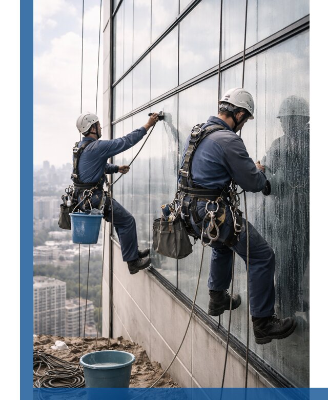 Профессиональная мойка фасадных окон альпинистами в Людинове