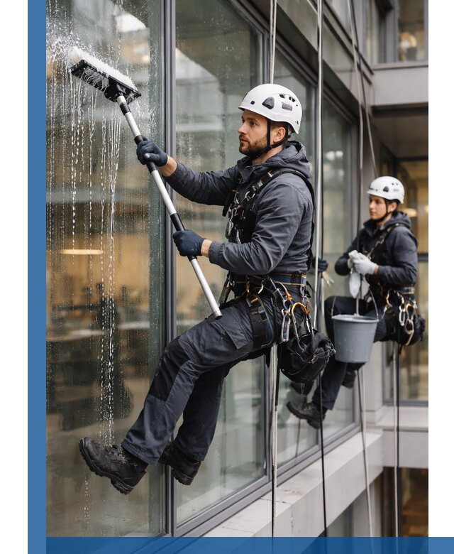 Профессиональная мойка витражей промышленными альпинистами в Людинове