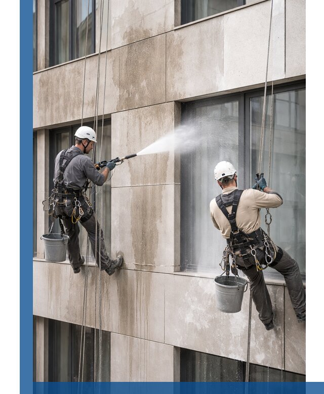 Послестроительная мойка фасада промышленным альпинизмом в Людинове