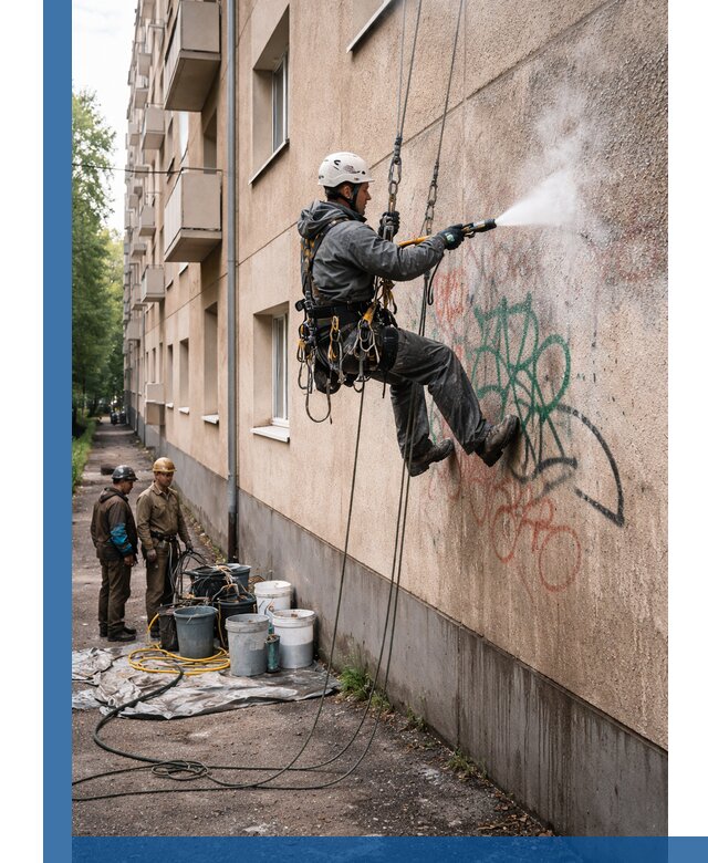 Удаление граффити с фасада в Людинове без следов и повреждений