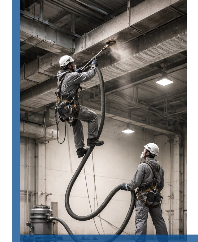 Обеспыливание потолочных конструкций в Людинове промышленным альпинизмом