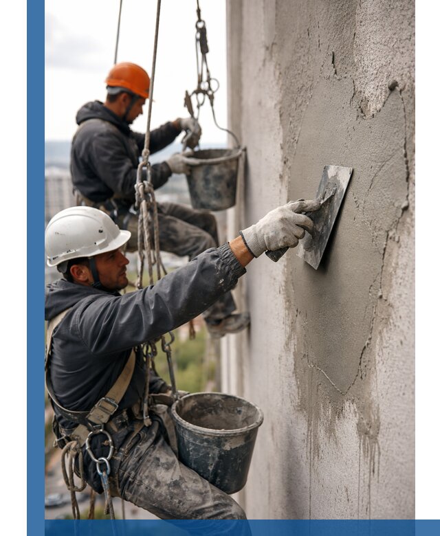 Штукатурка фасада на высоте в Людинове профессиональные работы