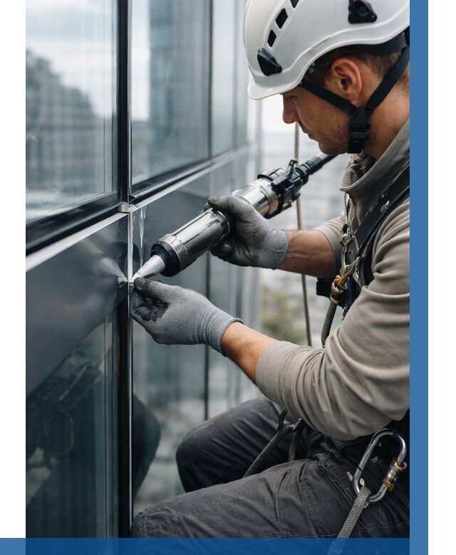 Герметизация стыков витража в Людинове от 1221 р. | ВЫСОТНИК-Люд