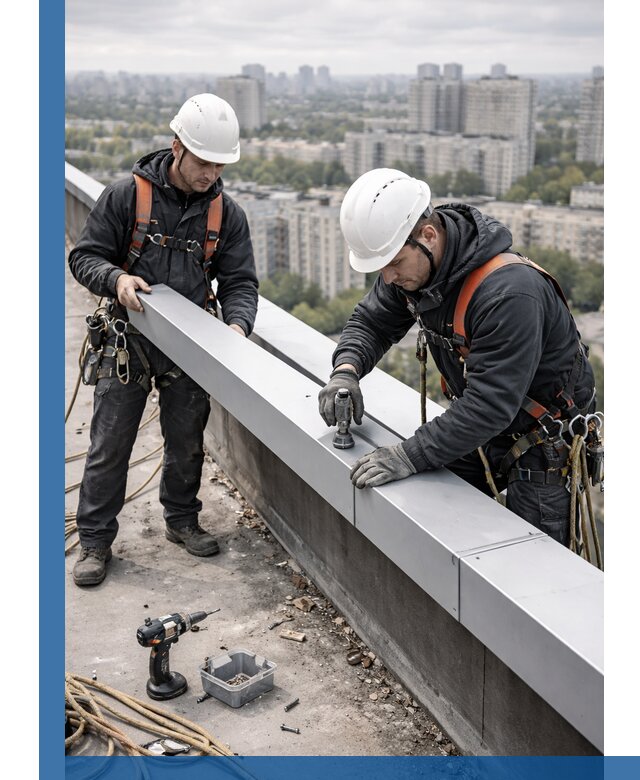 Монтаж парапетных крышек и ограждений кровли в Людинове