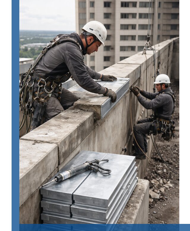 Замена парапетных крышек и установка новых в Людинове