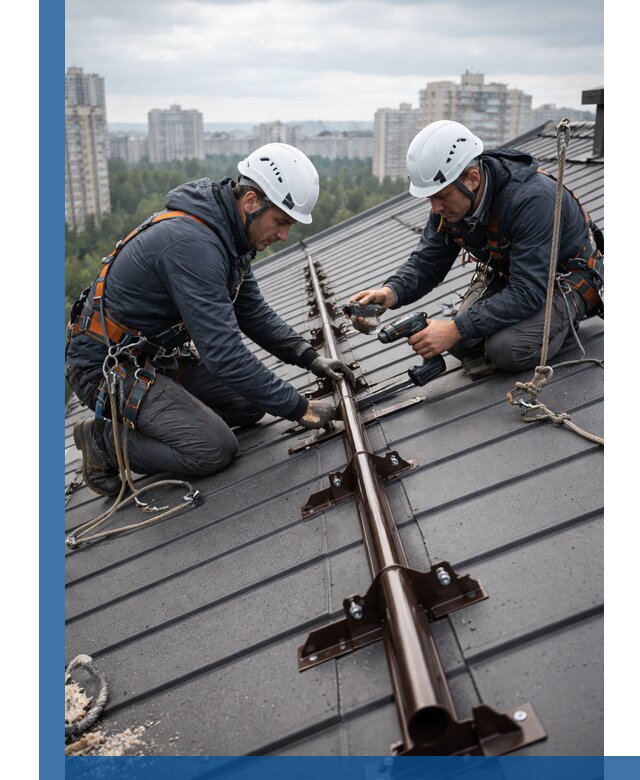 Монтаж снегозадержателей на кровле зданий в Людинове под ключ