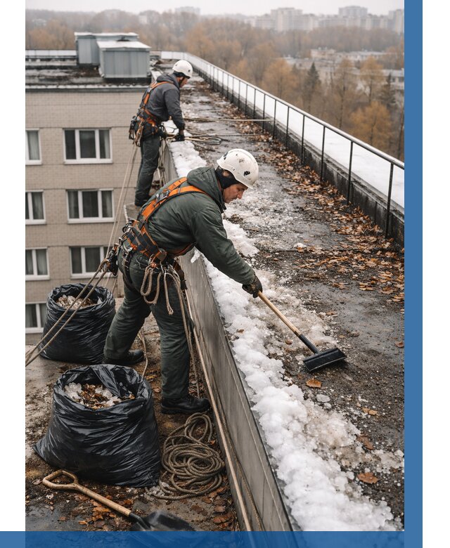 Очистка кровли по периметру в Людинове от 560 р. | ВЫСОТНИК-Люд