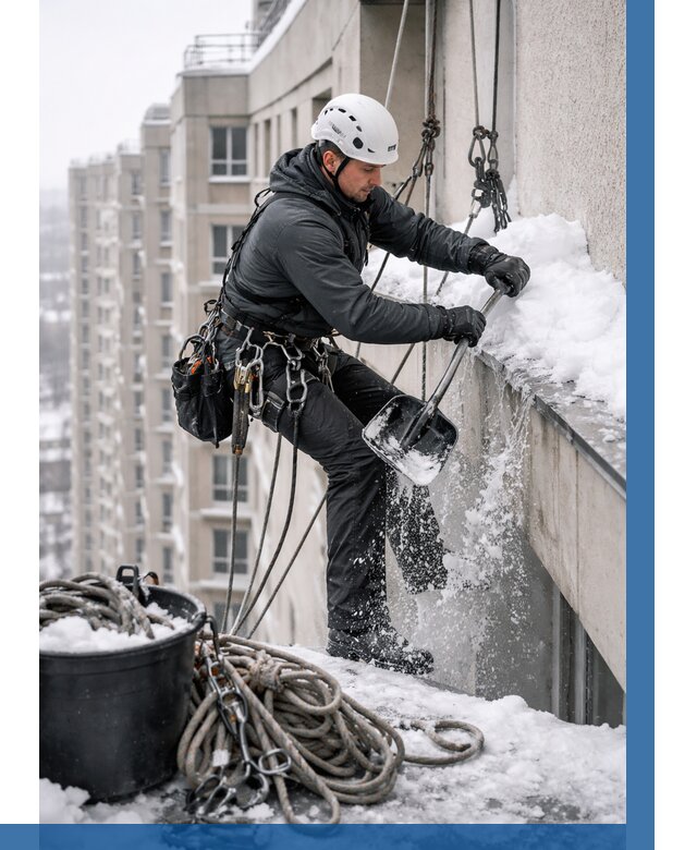 Очистка карнизов от снега в Людинове от 305 р. | ВЫСОТНИК-Люд