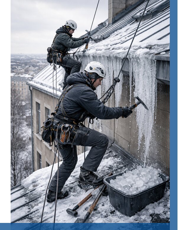 Удаление наледи с кровли в Людинове от 5598 р. | ВЫСОТНИК-Люд