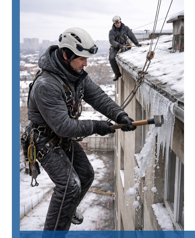 Сбивание и удаление сосулек с крыши в Людинове безопасно
