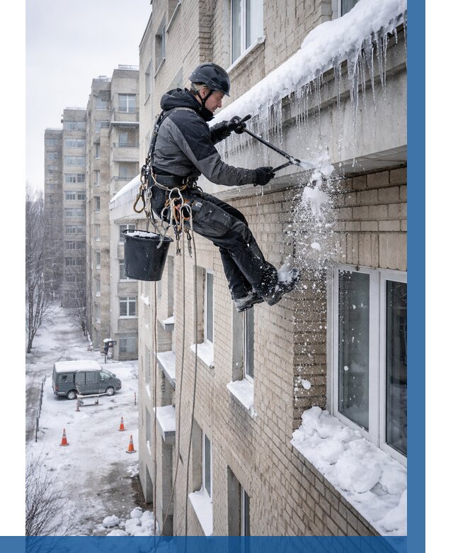 Удаление наледи с карнизов в Людинове от 356 р. | ВЫСОТНИК-Люд