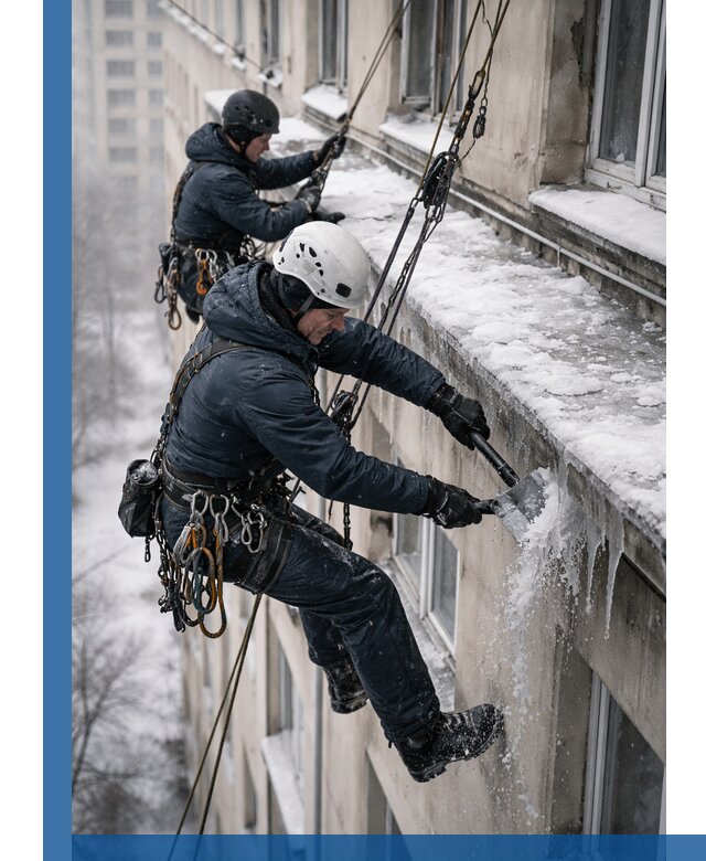 Удаление наледи и сосулек с карнизов в Людинове профессионально