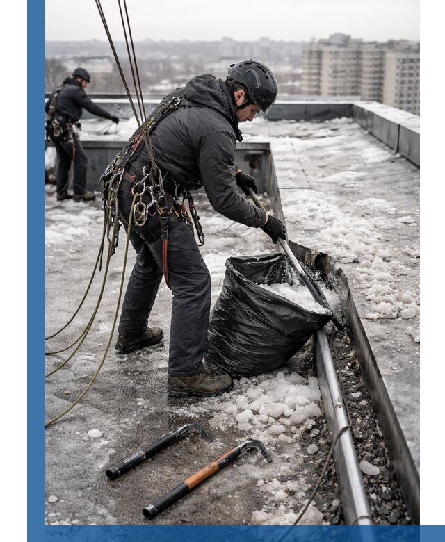 Аварийная очистка кровли в Людинове от промальпинистов