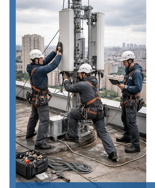 Монтаж антенн связи на крыше в Людинове с вводом в эксплуатацию