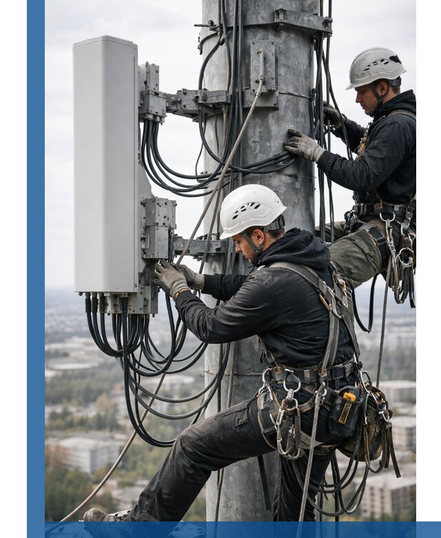 Монтаж оборудования связи на мачте в Людинове с пусконаладкой