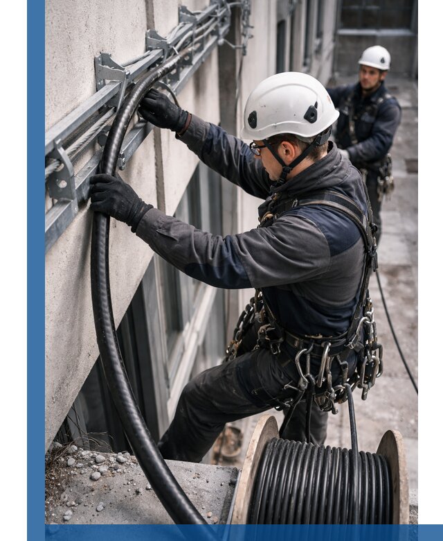 Протяжка кабеля питания на высоте в Людинове с гарантией безопасности и качества