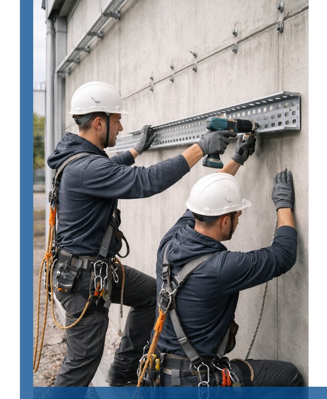 Монтаж кабельных лотков на фасаде зданий в Людинове с гарантией