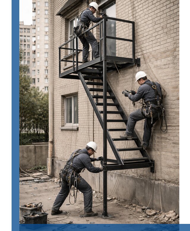 Монтаж пожарной лестницы в Людинове, установка и крепление