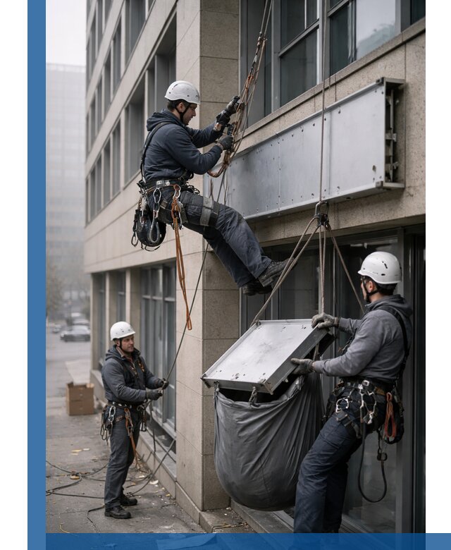 Демонтаж рекламной вывески с высотными работами в Людинове