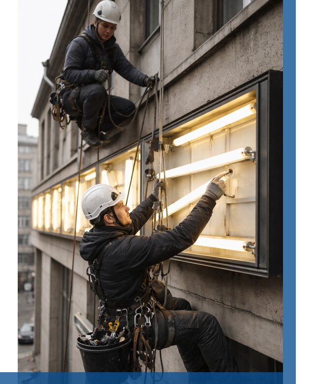 Замена ламп в вывеске в Людинове под ключ от 3562 р. | ВЫСОТНИК-Люд