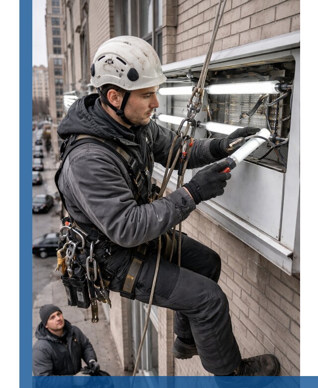Профессиональная замена ламп в наружной вывеске в Людинове