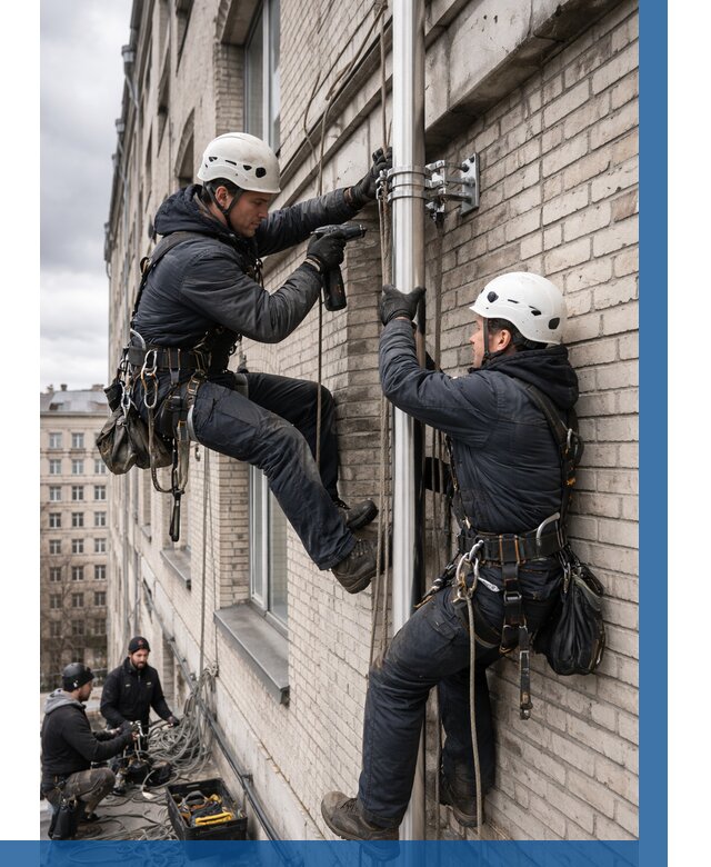 Монтаж флагштока на здании в Людинове от 6616 р. | ВЫСОТНИК-Люд