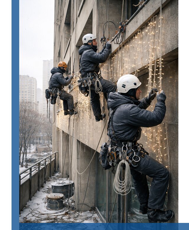 Монтаж новогодней иллюминации и украшение фасадов в Людинове