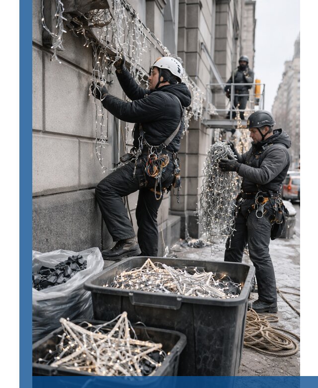 Демонтаж новогоднего оформления и гирлянд в Людинове