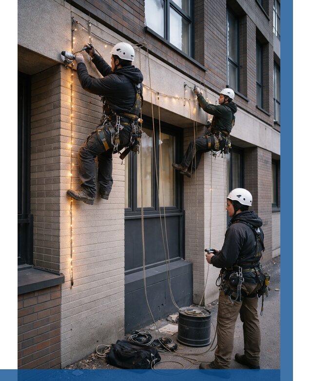 Монтаж гирлянд на фасаде в Людинове от 3562 р. | ВЫСОТНИК-Люд