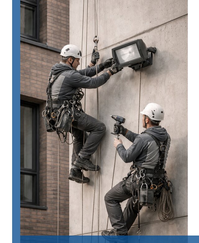 Профессиональный монтаж фасадных прожекторов в Людинове под ключ