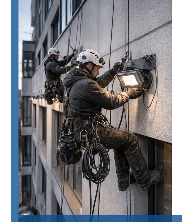 Монтаж фасадного освещения в Людинове установка и подключение