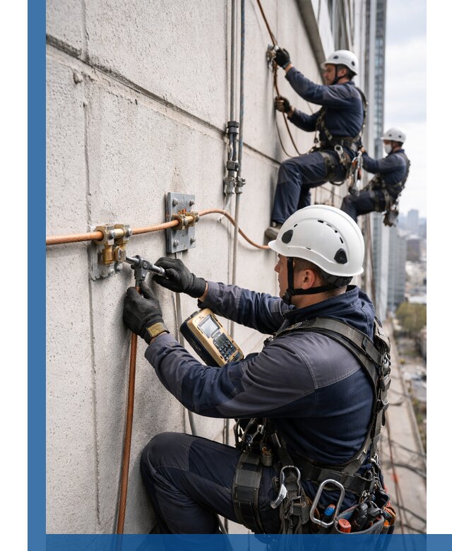 Монтаж системы заземления здания и молниезащиты в Людинове