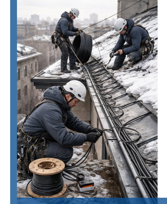 Монтаж греющего кабеля на кровле в Людинове под ключ