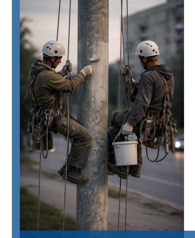 Покраска опор освещения и антикоррозийная защита в Людинове