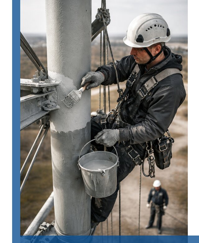 Покраска мачт связи в Людинове промышленными альпинистами