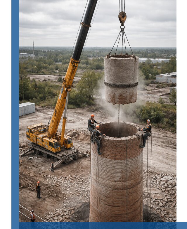 Демонтаж дымовой трубы в Людинове с гарантиями безопасности