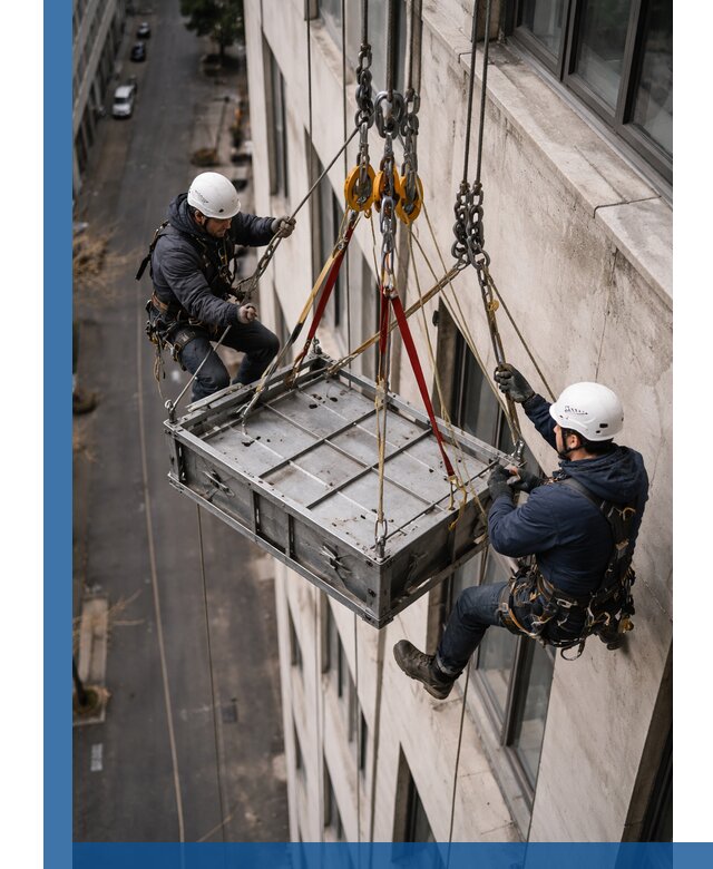 Спуск и подъем грузов по фасаду в Людинове для зданий
