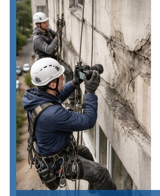 Фотофиксация дефектов фасада с высотной съемкой в Людинове