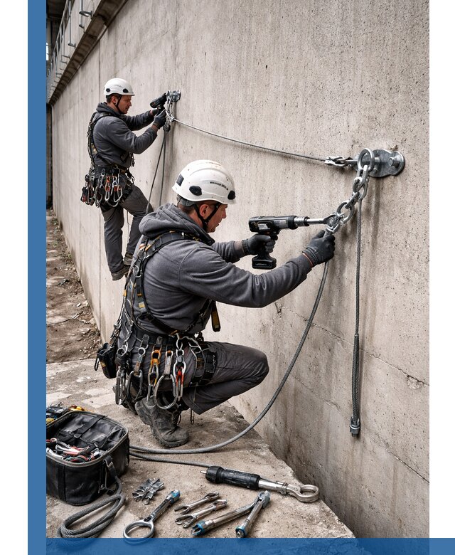 Монтаж анкерных линий высотной безопасности в Людинове