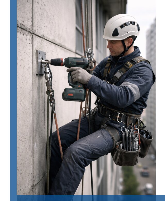 Установка анкерных точек для высотных работ в Людинове