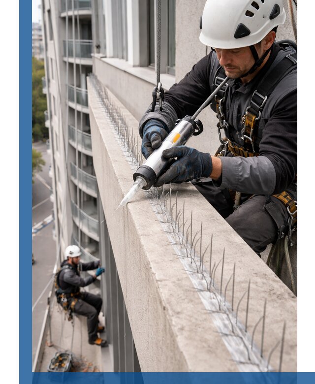 Установка шипов от птиц на фасадах и кровлях в Людинове